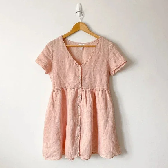 Jillian Harris X Priv Linen Hamptons Jilly Baby Doll Dress Light Pink Size  Small